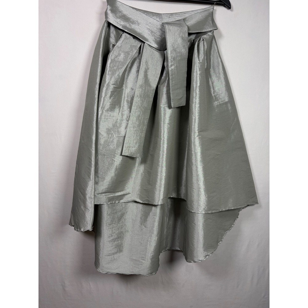NWT High Low Metallic Silver Pleated Formal Holiday Glam Festive Wedding Skirt M